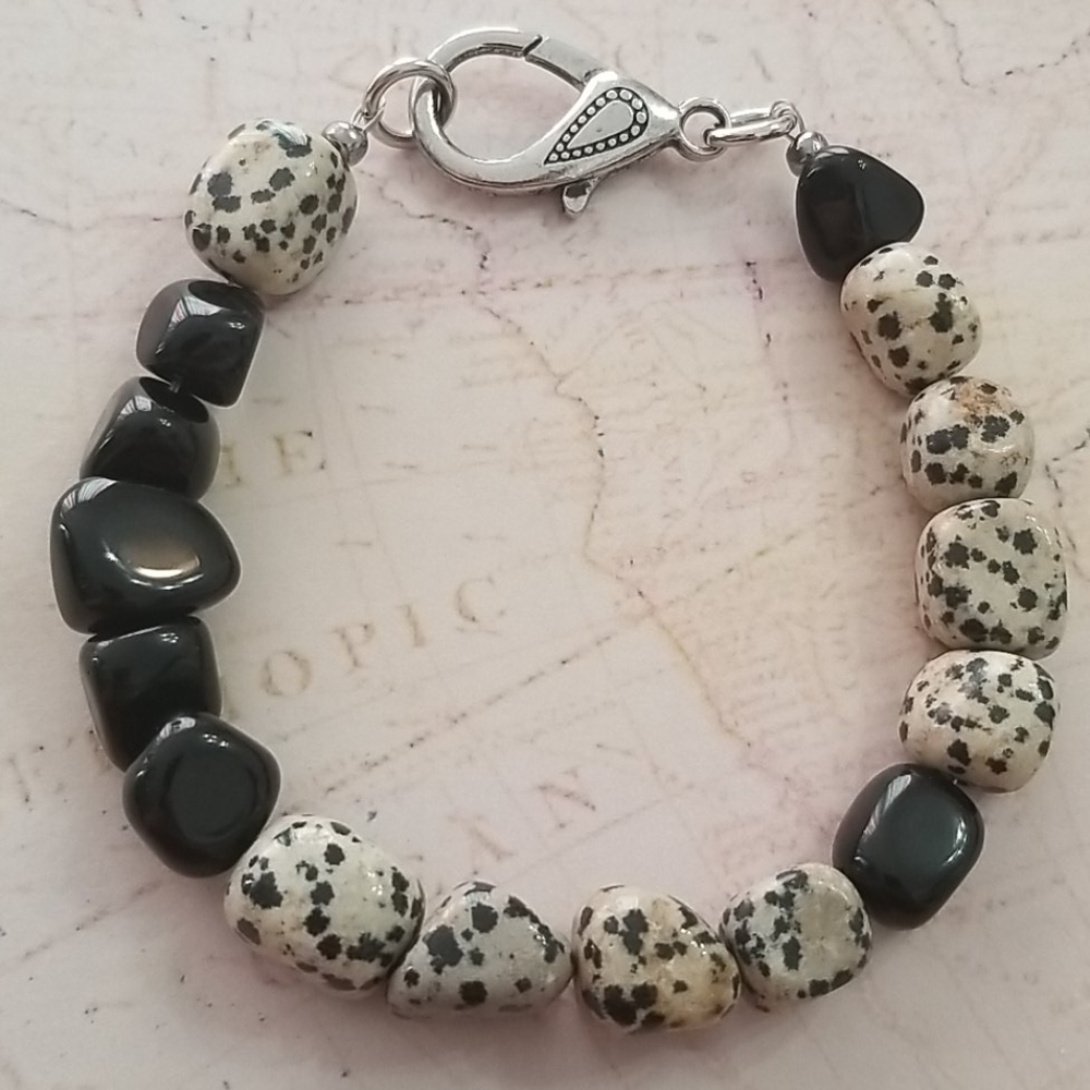 Dalmatian Jasper, Black Obsidian bracelet